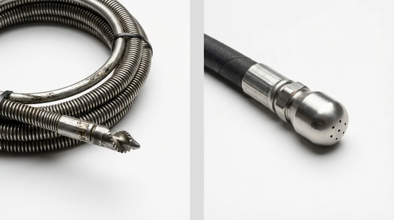 Drain snake cable and hydro jetting nozzle used for drain cleaning in Many Farms, AZ
