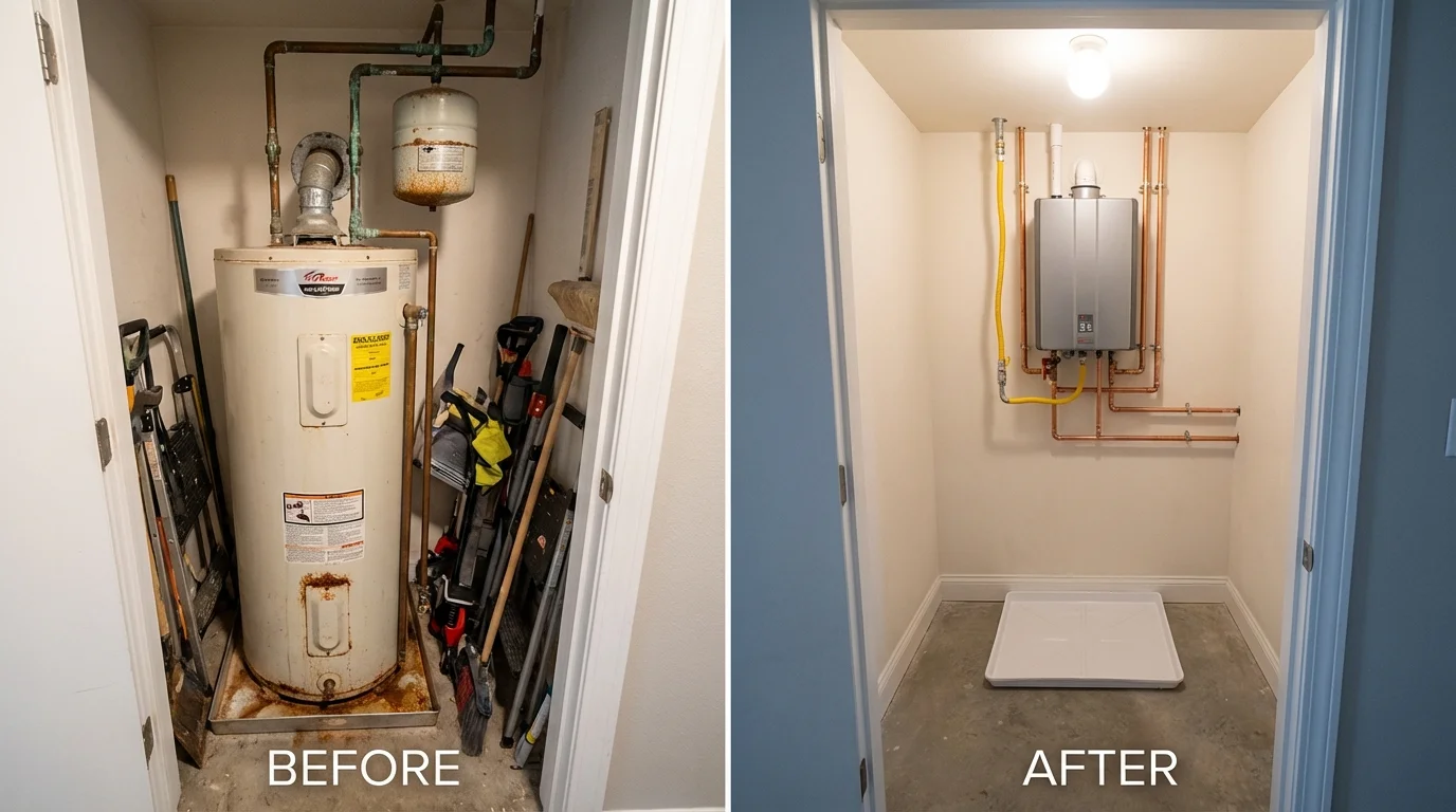 Tank water heater versus wall-mounted tankless unit comparison for Many Farms, AZ homeowners